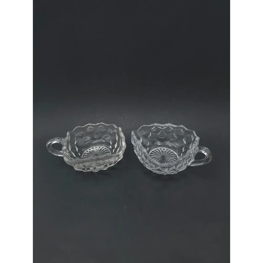 Fostoria American nappy dish single handle nut bowl cup square triangle Lot of 2